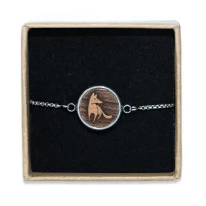 Fuchs-Armband aus Edelstahl und Birnenholz