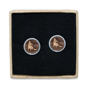 Fuchs-Ohrstecker aus Edelstahl und Birnenholz