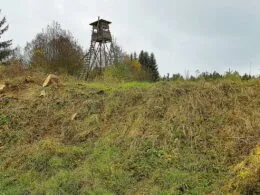 Hochstand auf einer Anhöhe mit freiem Sichtfeld für die Jagd.