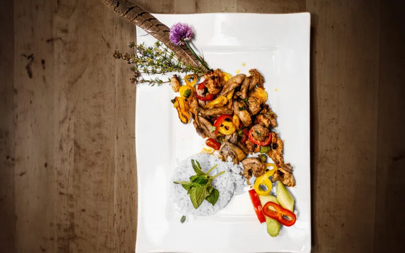 Geschnetzelte Fasanenbrust mit Reis