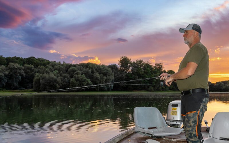 Angela auf Boot bei Dämmerung